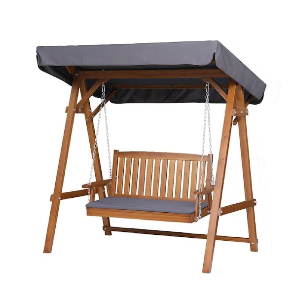 Gardeon Outdoor Wooden Swing Chair Garden Bench Canopy Cushion 2/3 Seater 2 Seater--Charcoal