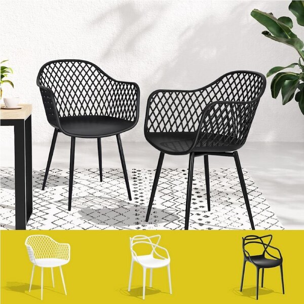 Gardeon 4PC Outdoor Dining Chairs PP Portable Stackable Chair Patio Furniture Model 1 -Black
