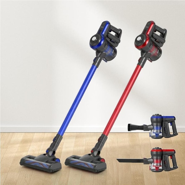 Devanti 250W Stick Vacuum Cleaner Brushless Bagless Cordless Recharge Blue Red Blue and grey