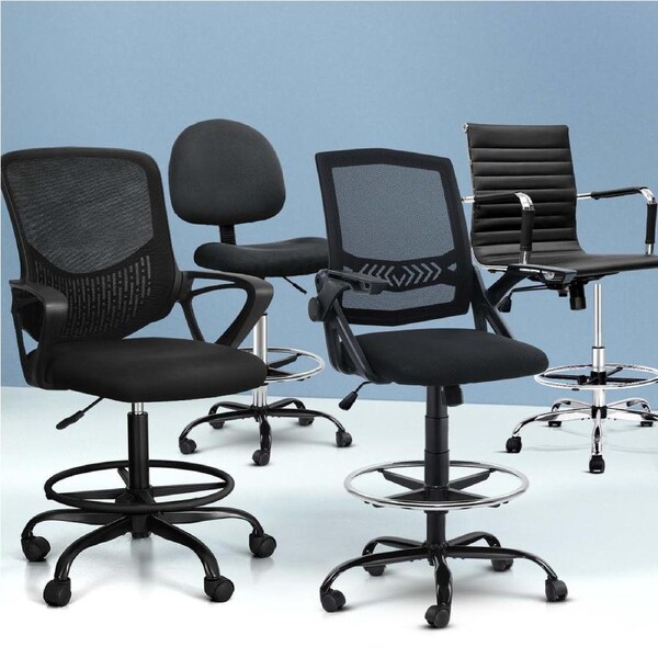 Artiss Office Chair Drafting Chairs with Arms Mesh Leather Standing Desk Stool Black - Option 4