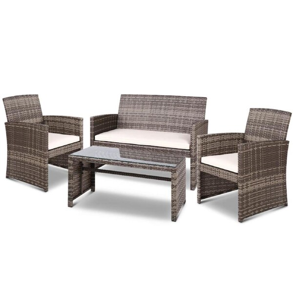Gardeon 4 PCS Outdoor Furniture Setting Lounge Dining Set Wicker Chair Table Model 1 / Grey