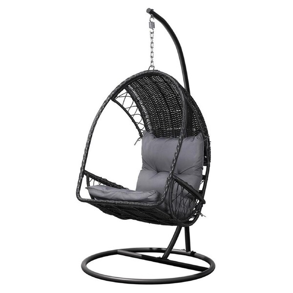 Gardeon Egg Swing Chair with Stand Outdoor Furniture Lounge Wicker 1/2 Person Black