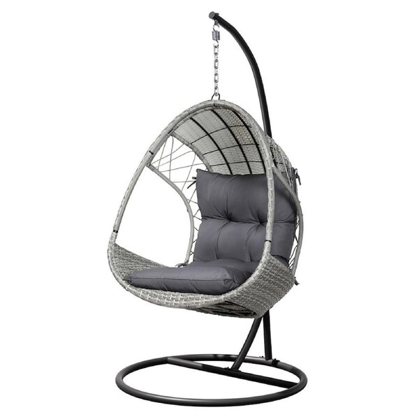 Gardeon Egg Swing Chair with Stand Outdoor Furniture Lounge Wicker 1/2 Person Light Grey