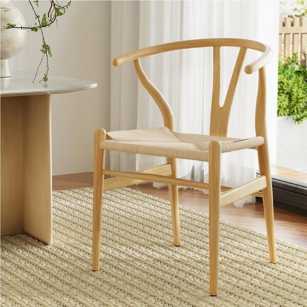 Artiss Dining Chairs Table Wooden Rattan Seat Wishbone Back Furniture 1x Natural Chair