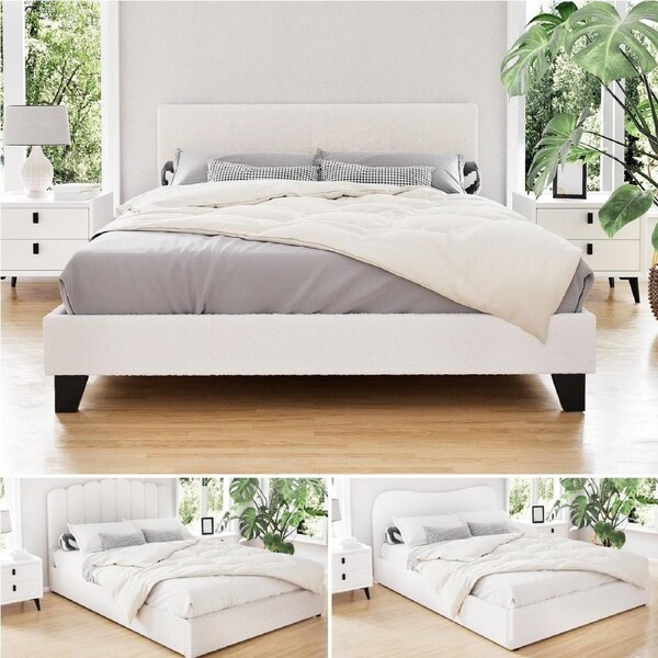 Artiss Bed Frame Boucle Fabric Queen Double King Single Size Gas Lift White Queen / Boucle