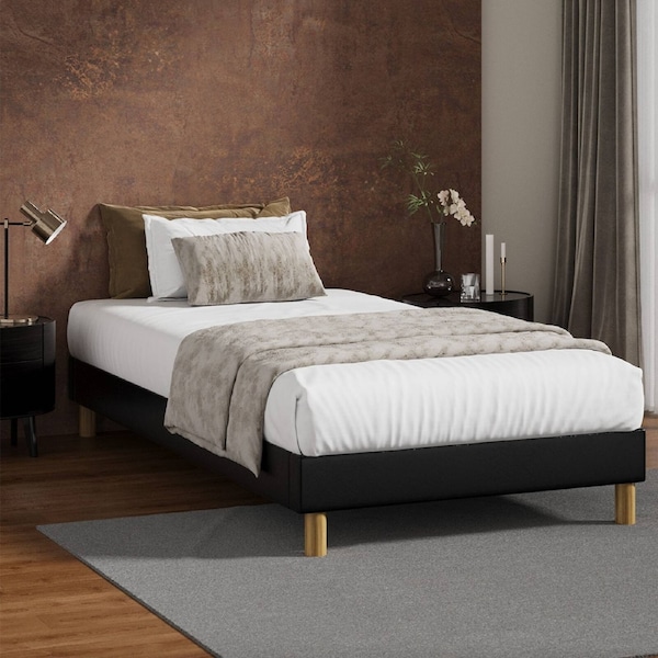 Oikiture Bed Frame Queen Double King Single Full Size Bed Leather Black King Single