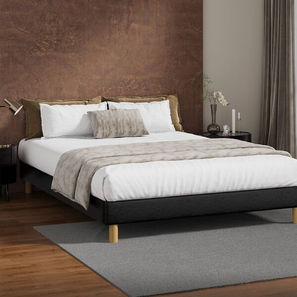 Oikiture Bed Frame Queen Double King Single Full Size Bed Leather Black Double