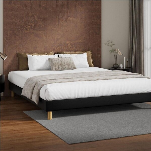 Oikiture Bed Frame Queen Double King Single Full Size Bed Leather Black King