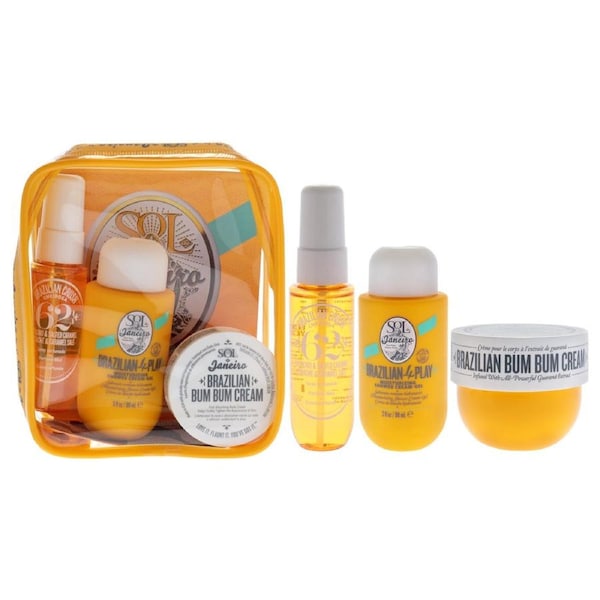 Bum Bum Jet Set by Sol de Janeiro for Unisex - 3 Pc 1oz Brazilian Crush Cheirosa 62 Perfume Mist, 1.5oz Brazilian Bum Bum Cream, 3oz Brazilian 4 Play Moisturizing Shower Cream-Gel 3 Pc