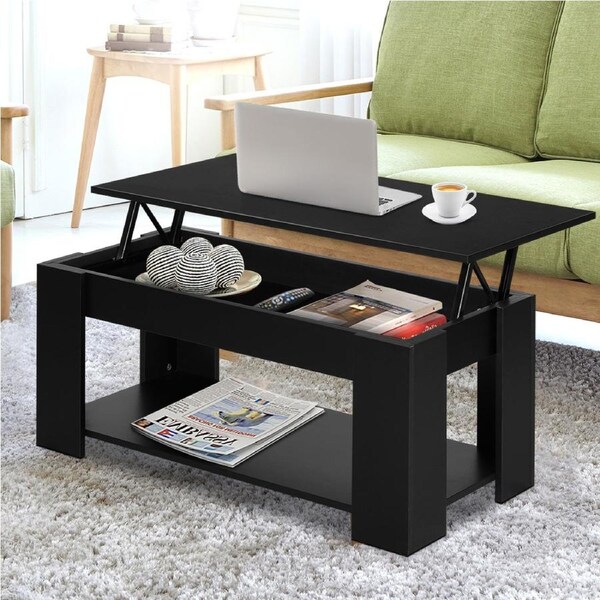 2-in-1 Artiss Coffee Table Lift-top White/Black 98CM Black