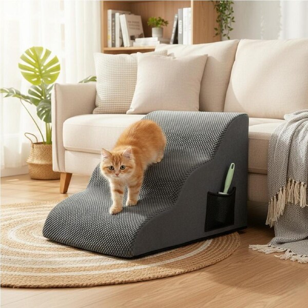 Pawz Pet Stairs Ramp for Bed Dog Step Ladder Memory Foam Non-Slip Washable Cover 3 Steps (57cm x 40cm x 40cm)