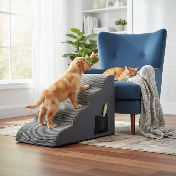 Pawz Pet Stairs Ramp for Bed Dog Step Ladder Memory Foam Non-Slip Washable Cover 4 Steps (72cm x 40cm x 50cm)