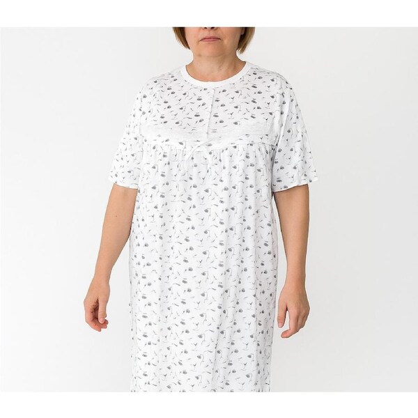 Womens Ladies Plus Size Big & Tall Cotton Nightie Night Gown Slip PJs Sleepwear Dress - White/Purple 24