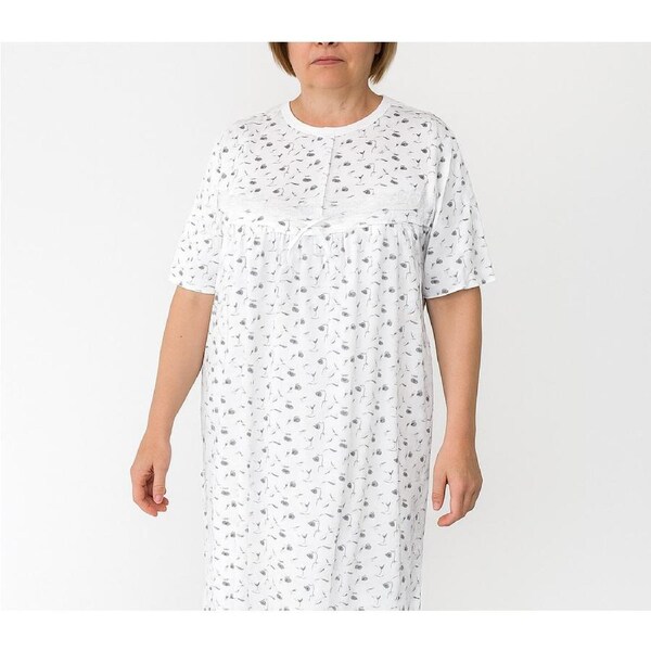 Womens Ladies Plus Size Big & Tall Cotton Nightie Night Gown Slip PJs Sleepwear Dress - White/Purple 30