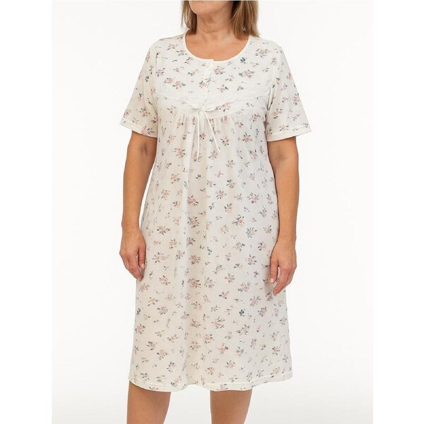 Womens Ladies Plus Size Big & Tall Cotton Nightie Night Gown Slip PJs Sleepwear Dress - White/Pink 30