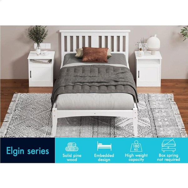 ALFORDSON Bed Frame Queen Double King Single Size Wooden Mattress Base ELGIN Queen - White