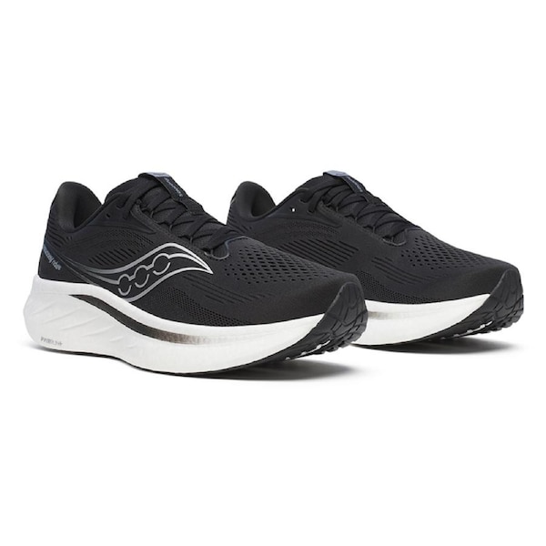 Saucony Men's Ride 18 Running Shoes Black/White Wide Fit US Men's 10.5