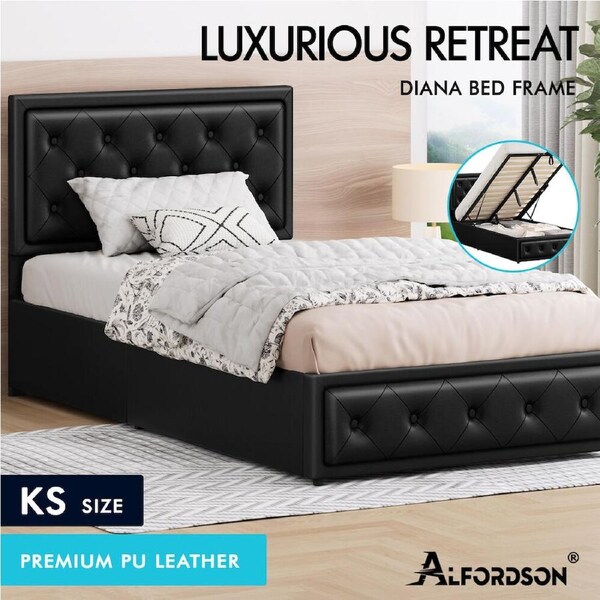 ALFORDSON Bed Frame Queen Double King Single Gas Lift Storage Base Leather DIANA King Single