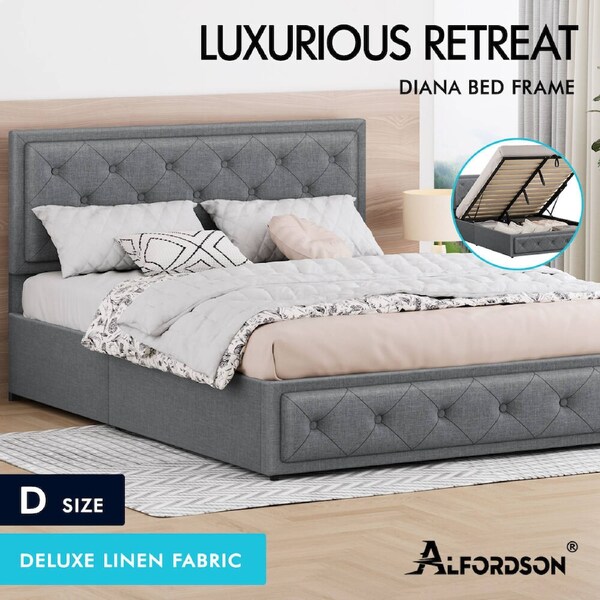 ALFORDSON Bed Frame Queen Double King Single Gas Lift Storage Base Fabric DIANA Double