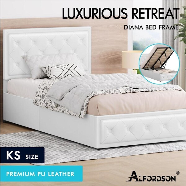 ALFORDSON Bed Frame Queen Double King Single Gas Lift Storage Base Leather DIANA Double