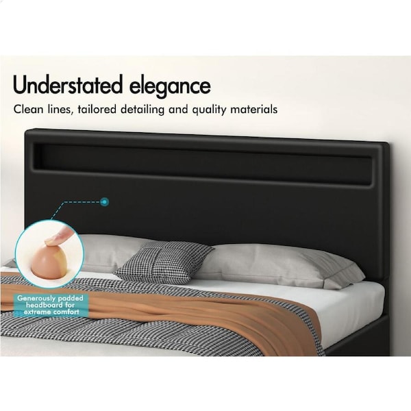 ALFORDSON Bed Frame Double Queen King Single RGB LED Gas Lift Storage Base Black King Single