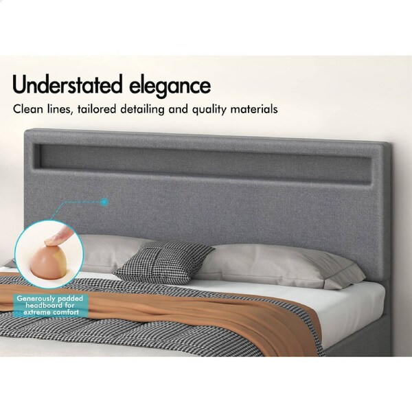 ALFORDSON Bed Frame Double Queen King Single RGB LED Gas Lift Storage Base Grey Double