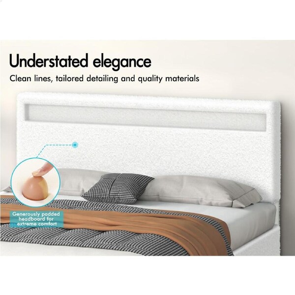 ALFORDSON Bed Frame Double Queen King Single RGB LED Gas Lift Storage Base White King Single