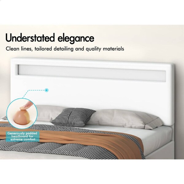 ALFORDSON Bed Frame Double Queen King Single RGB LED Gas Lift Storage Base White Double