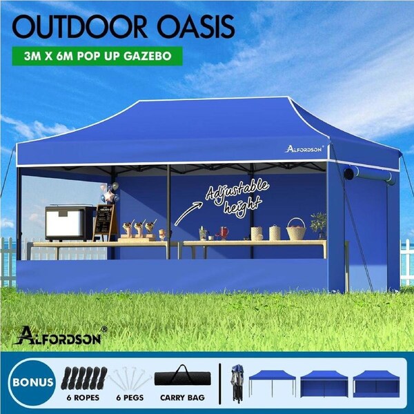 ALFORDSON Gazebo Pop Up Marquee 3x3m 3x4.5m 3x6m Outdoor Folding Tent Canopy 3x6m Blue + 6 removable walls