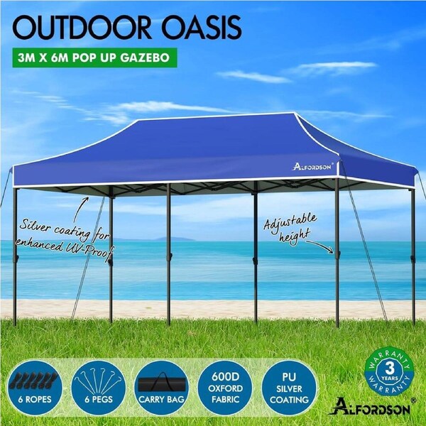 ALFORDSON Gazebo 3x3m 3x4.5m 3x6m Pop Up Marquee Outdoor Folding Tent Canopy 3x6m Blue