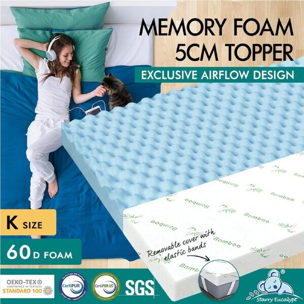 STARRY EUCALYPT Memory Foam Mattress Topper 5/8/10cm Airflow Gel Bamboo Cover 10cm - King