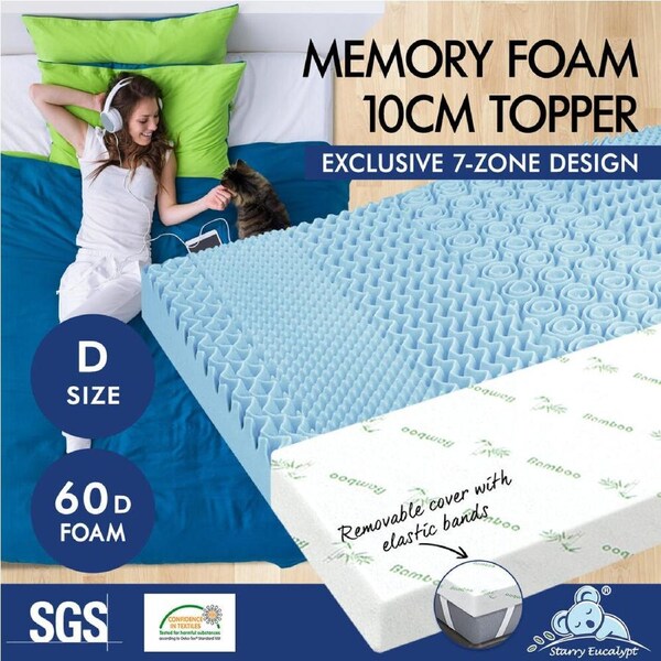 STARRY EUCALYPT Memory Foam Mattress Topper 7-Zone 5/8/10cm Gel Bamboo Fabric 5cm - Double