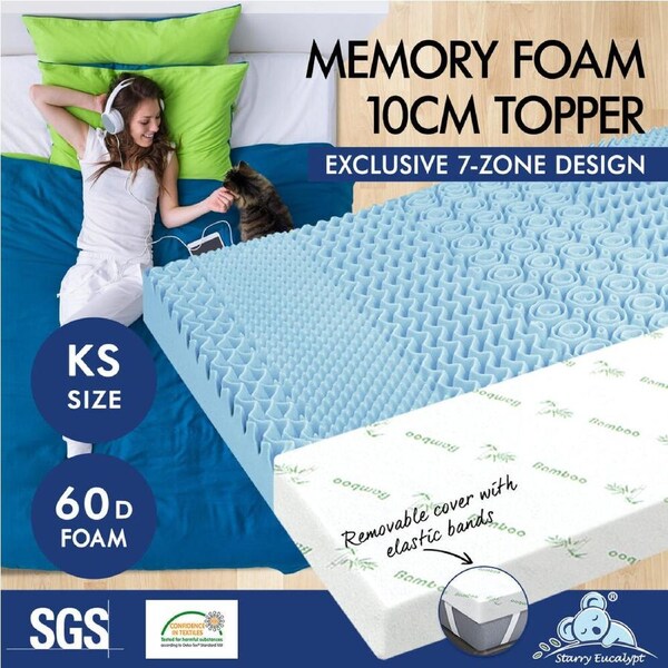 STARRY EUCALYPT Memory Foam Mattress Topper 7-Zone 5/8/10cm Gel Bamboo Fabric 5cm - King Single