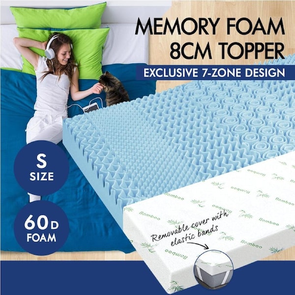 STARRY EUCALYPT Memory Foam Mattress Topper 7-Zone 5/8/10cm Gel Bamboo Fabric 10cm - King Single