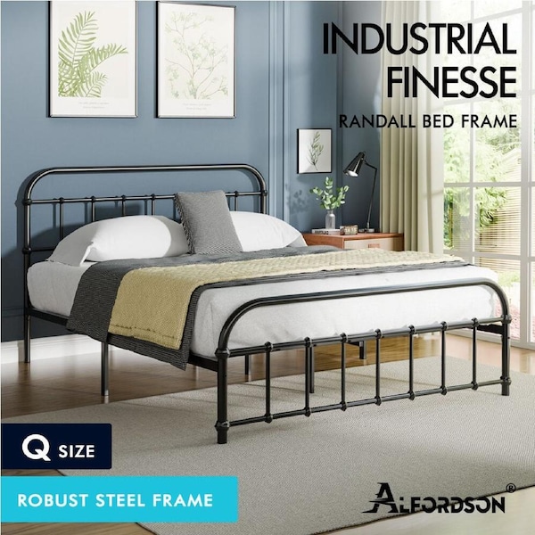 ALFORDSON Metal Bed Frame Queen Double King Single Mattress Base Platform Black - King Single