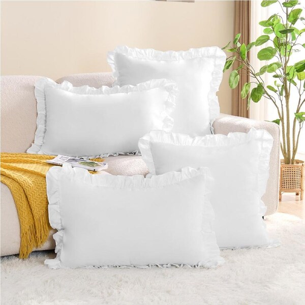 LINENOVA 2Pcs Ruffle Pillowcses Set Ultra Soft Vintage Decorative Pillow Cover Stanard / White