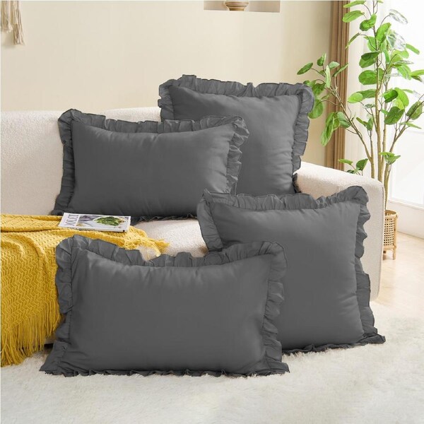 LINENOVA 2Pcs Ruffle Pillowcses Set Ultra Soft Vintage Decorative Pillow Cover Stanard / Dark Grey