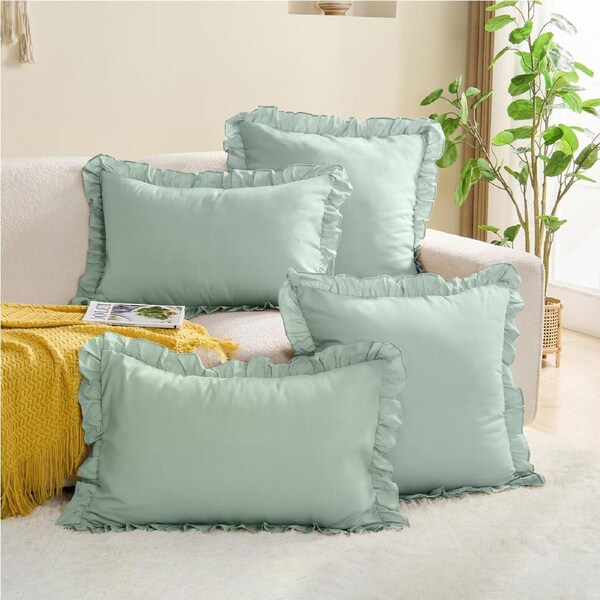 LINENOVA 2Pcs Ruffle Pillowcses Set Ultra Soft Vintage Decorative Pillow Cover Stanard / Sage Green