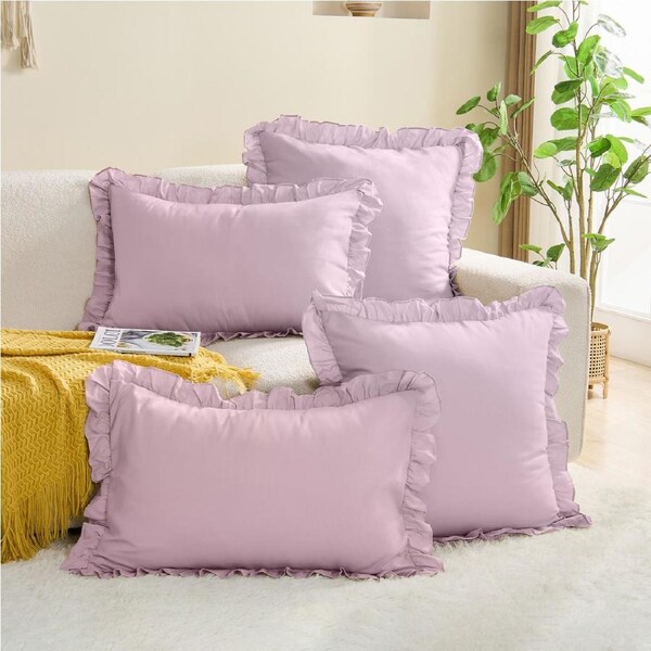 LINENOVA 2Pcs Ruffle Pillowcses Set Ultra Soft Vintage Decorative Pillow Cover King / Light Pink