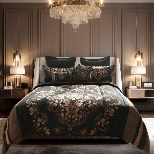 Ramesses Deluxe 7PC Nobility Comforter Set King / Gold and Black