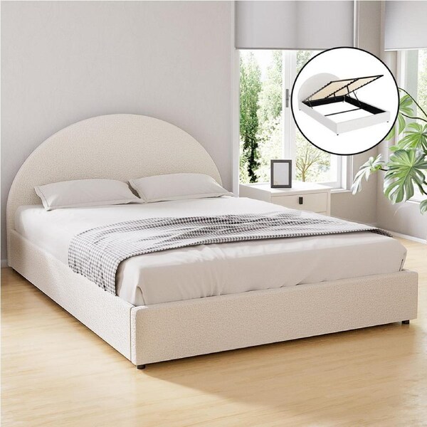 Artiss Bed Frame Gas Lift Storage Beds Base Platform Boucle White Fabric KS D Q Queen