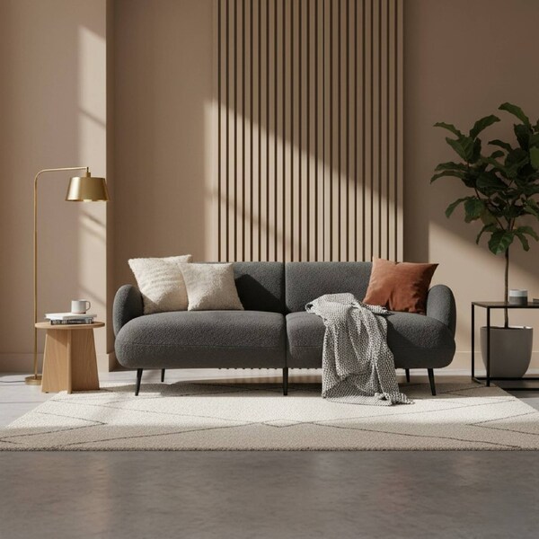 Levede 3-Seater Boucle Sofa Sherpa Fleece Couch 188cm in Length, 250kg Capacity, Beige/Grey Grey