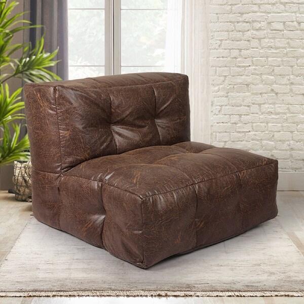 Marlow Modular Bean Bag Cover PU Leather Retro with Optional Filler Model 6-Brown PU backrest bag