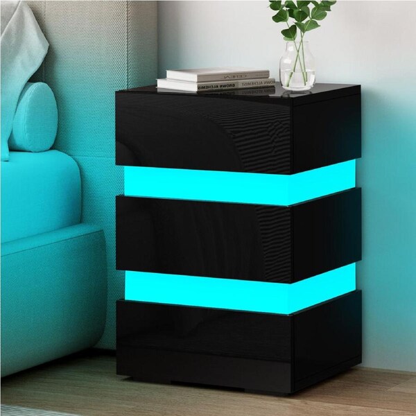 ALFORDSON Bedside Table RGB LED Nightstand 2/3 Drawers 4 Side High Gloss Annot - 3 Drawers (Black)