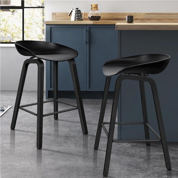 ALFORDSON Kitchen Bar Stools Bar Stool Counter Wooden Chairs Black White Wade All Black x 2