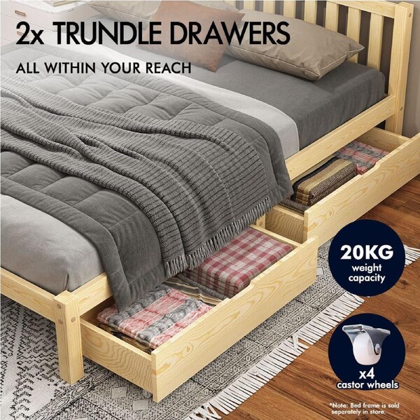 ALFORDSON Bed Frame Queen Double King Single Size Wooden Mattress Base Beatrix 2x Storage Drawers Only (No Bed Frame)