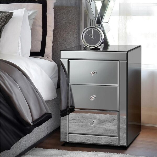 ALFORDSON Mirrored Bedside Table Cabinet Nightstand Side End Table Drawers Freya - 3 Drawers(Grey)