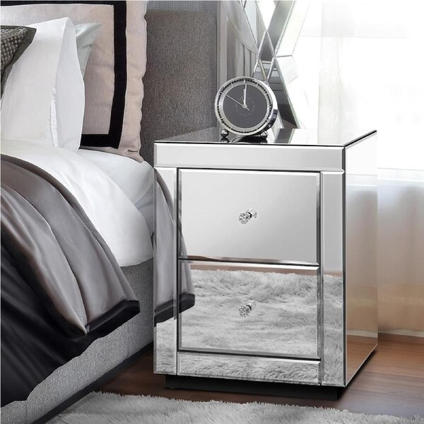 ALFORDSON Mirrored Bedside Table Cabinet Nightstand Side End Table Drawers Freya - 2 Drawers(Silver)
