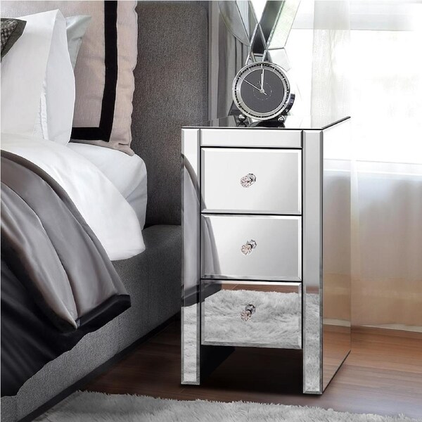 ALFORDSON Mirrored Bedside Table Cabinet Nightstand Side End Table Drawers Ainsley - 3 Drawers(Silver)