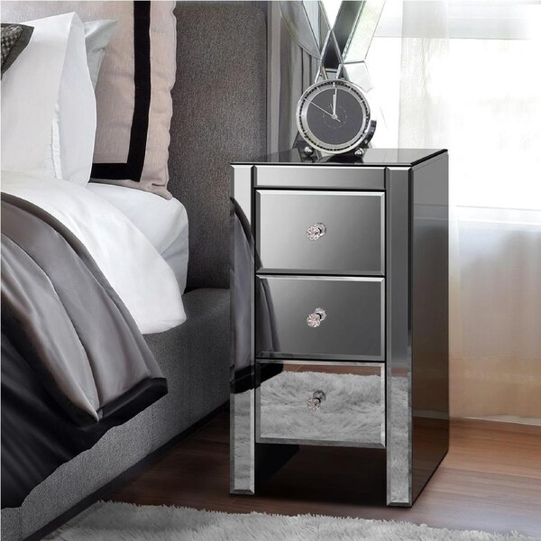 ALFORDSON Mirrored Bedside Table Cabinet Nightstand Side End Table Drawers Ainsley - 3 Drawers(Grey)